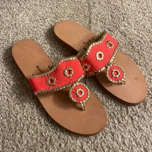 Jack Rogers coral and gold boating jacks